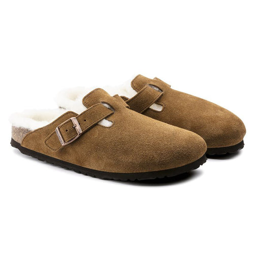 BIRKENSTOCK Boston Shearling Suede Leather/fur MINK: black clogs for women