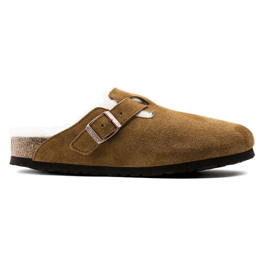 BIRKENSTOCK Boston Shearling Suede Leather/fur MINK: black clogs for women
