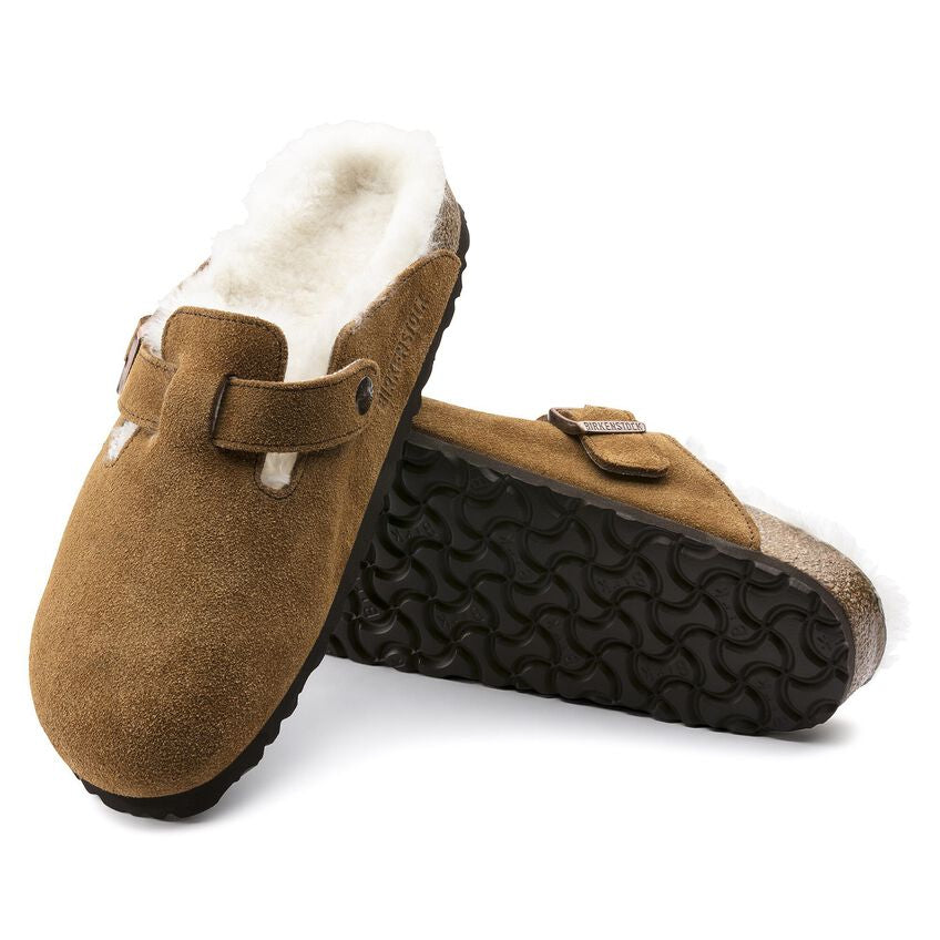 BIRKENSTOCK Boston Shearling Suede Leather/fur MINK: black clogs for women