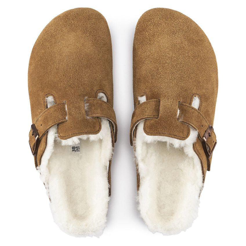 BIRKENSTOCK Boston Shearling Suede Leather/fur MINK: black clogs for women