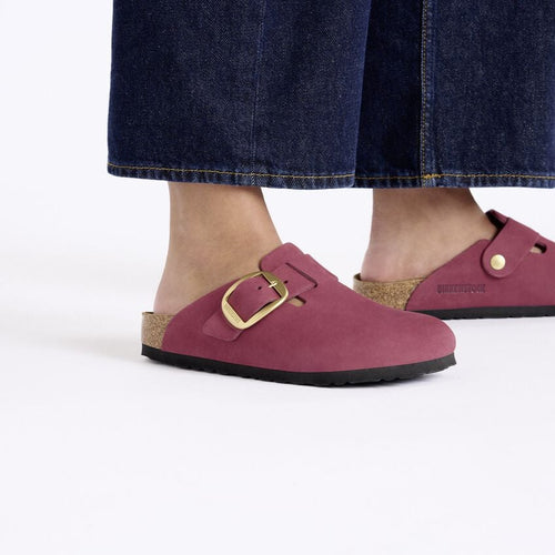 BIRKENSTOCK Boston BIG Buckle FUR Berry Crush: rosa zoccoli da donna