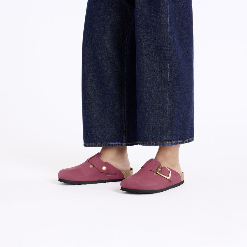 BIRKENSTOCK Boston BIG Buckle FUR Berry Crush: pink clogs for women