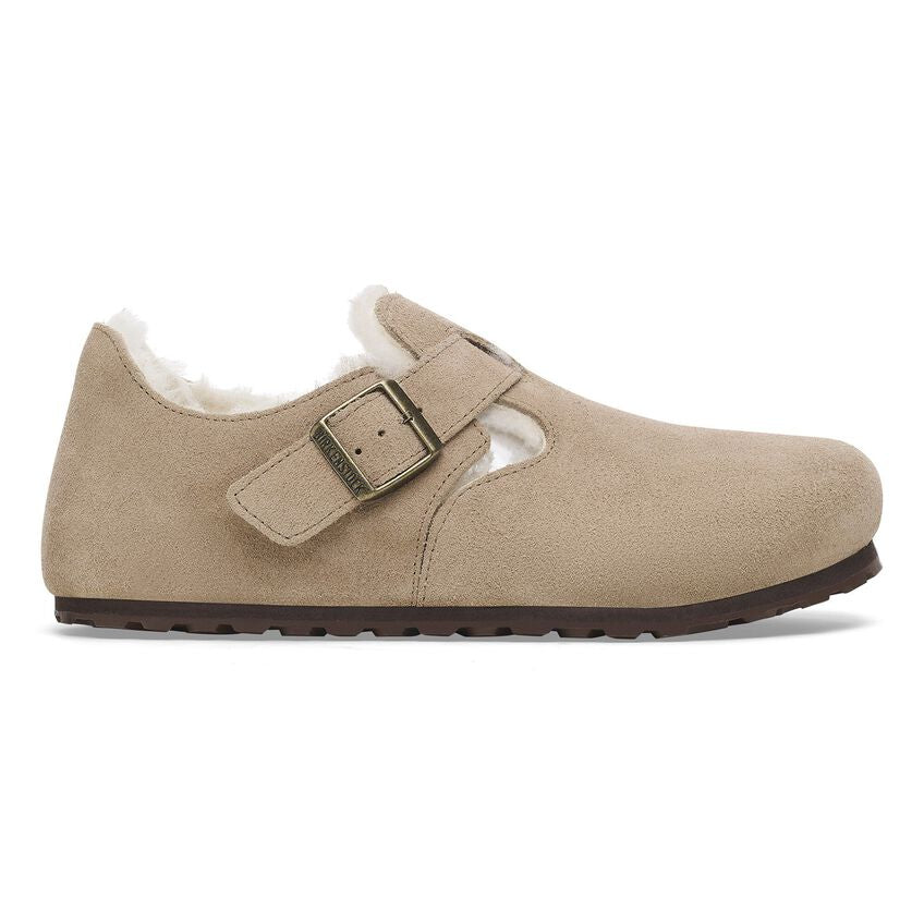 BIRKENSTOCK London LANA de Borrego Taupe: beige sandali da donna