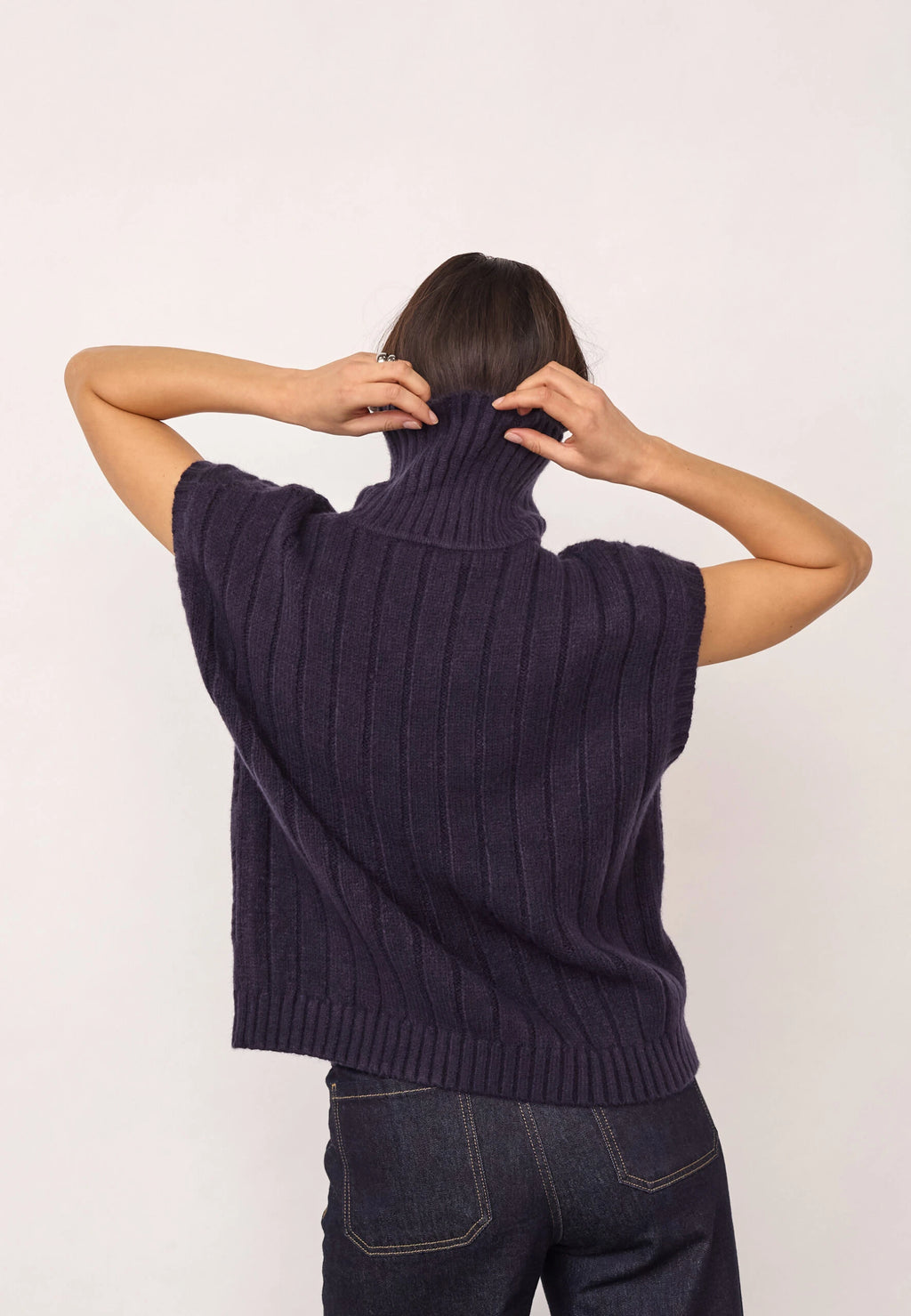 COCOUTURE 32222 Rowcc Oversize Cable KNIT VEST NAVY: bleu pull pour femme