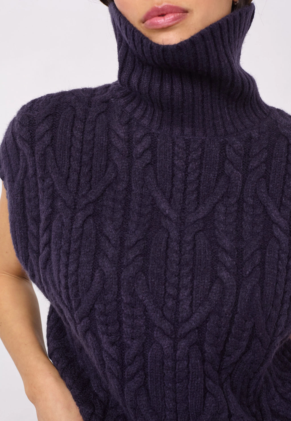 COCOUTURE 32222 Rowcc Oversize Cable KNIT VEST NAVY: bleu pull pour femme