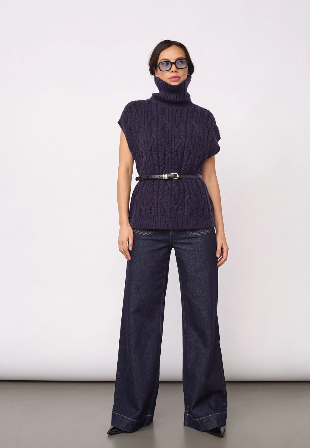 COCOUTURE 32222 Rowcc Oversize Cable KNIT VEST NAVY: bleu pull pour femme