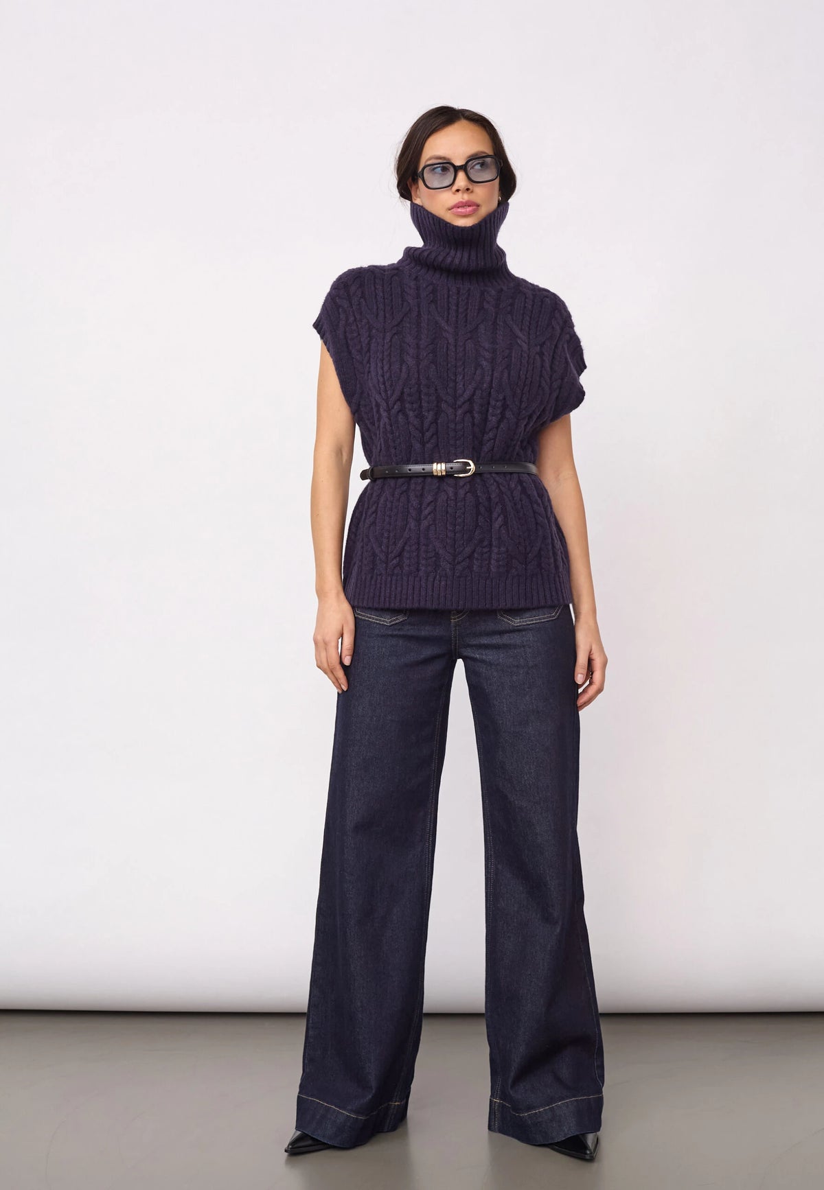 COCOUTURE 32222 Rowcc Oversize Cable KNIT VEST NAVY: bleu pull pour femme