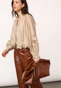 COCOUTURE Delincc Balloon EMB Shirt MINK: brun camisas för dam