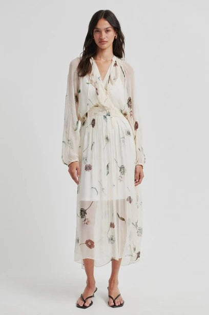 SECOND FEMALE Florala MAXI Dress: بيج فستان للنساء