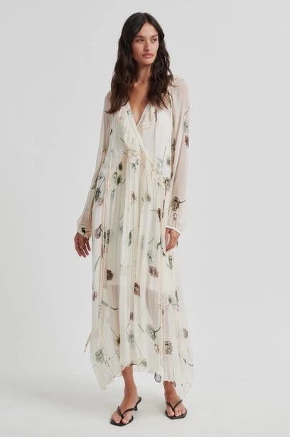 SECOND FEMALE Florala MAXI Dress: بيج فستان للنساء