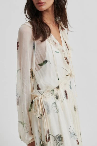 SECOND FEMALE Florala MAXI Dress: بيج فستان للنساء