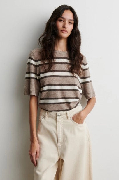 SECOND FEMALE Vilna KNIT SS O-neck Light Beige Melange: multicolor T-shirt voor dames