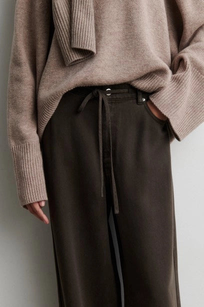 SECOND FEMALE Irven Denim Jeans Black Olive: black trousers for women