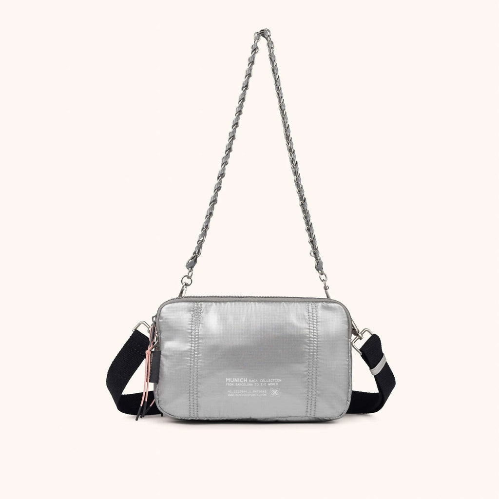 MUNICH DEEP Recycled Crossbody Double: sølvfarvet taske til kvinder