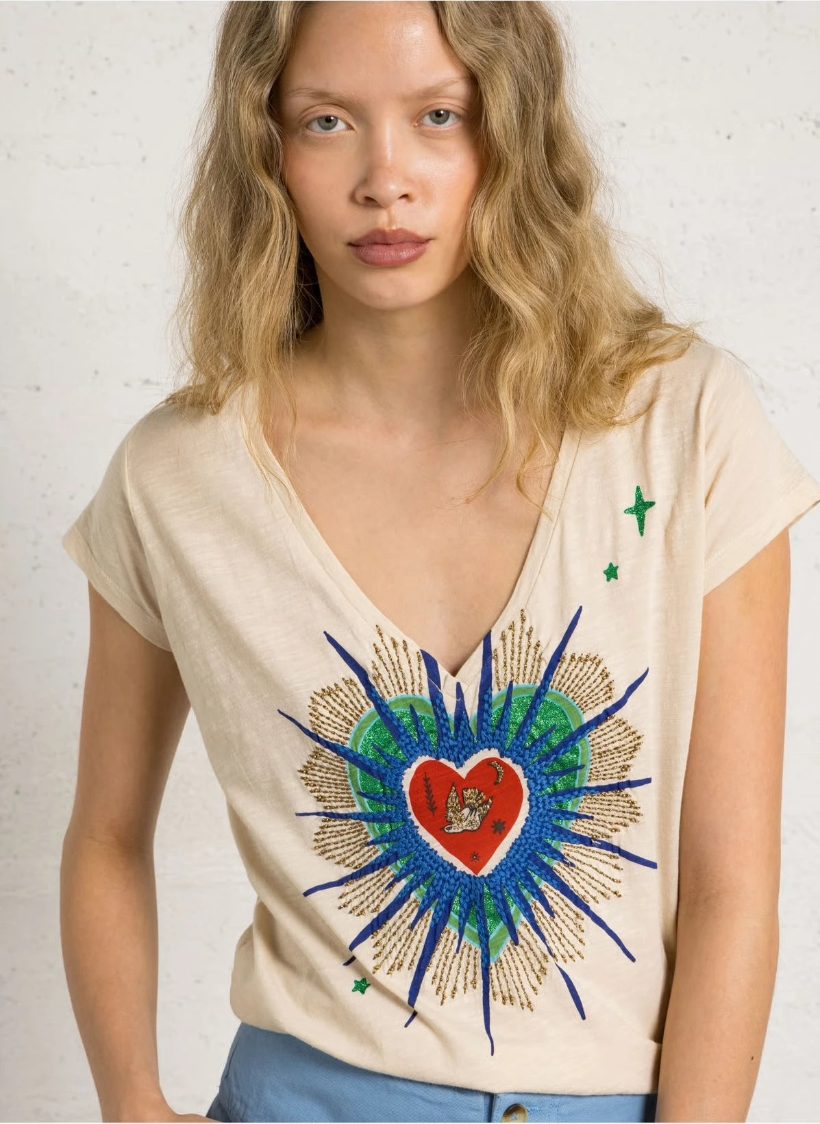 LEON & HARPER Tonton JC03 Exvoto Chalk: beige T-shirt for women