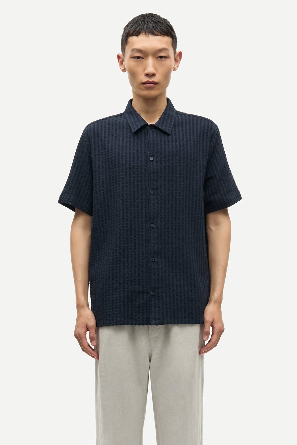 SAMSOE AVAN JX Shirt 14698: blauw overhemd voor heren