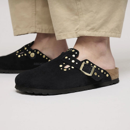 BIRKENSTOCK Boston Rivet LEVE Black MINK: sort træsko til kvinder
