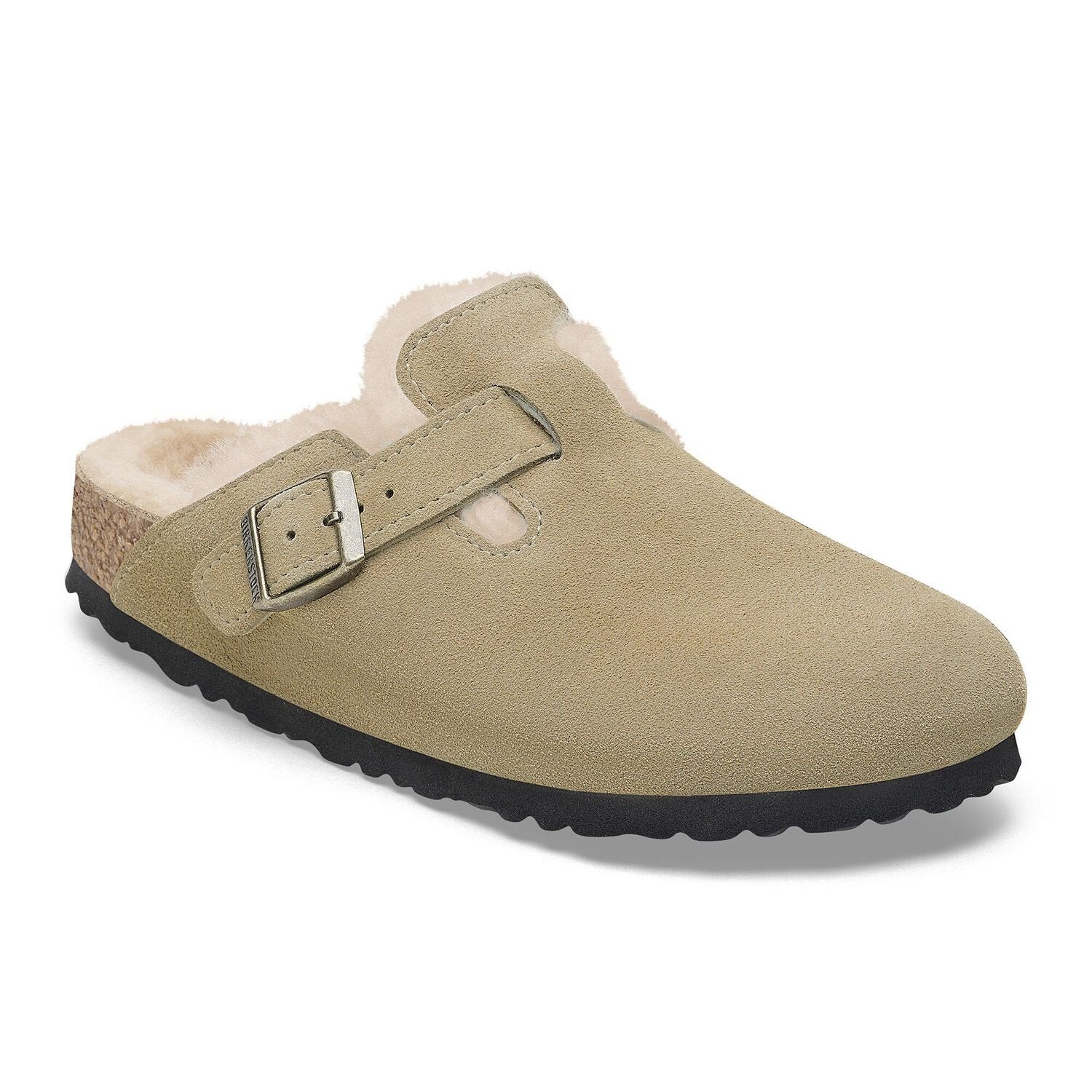 BIRKENSTOCK Boston Shearling Suede Leather/fur Taupe: зеленый сабо для женщин