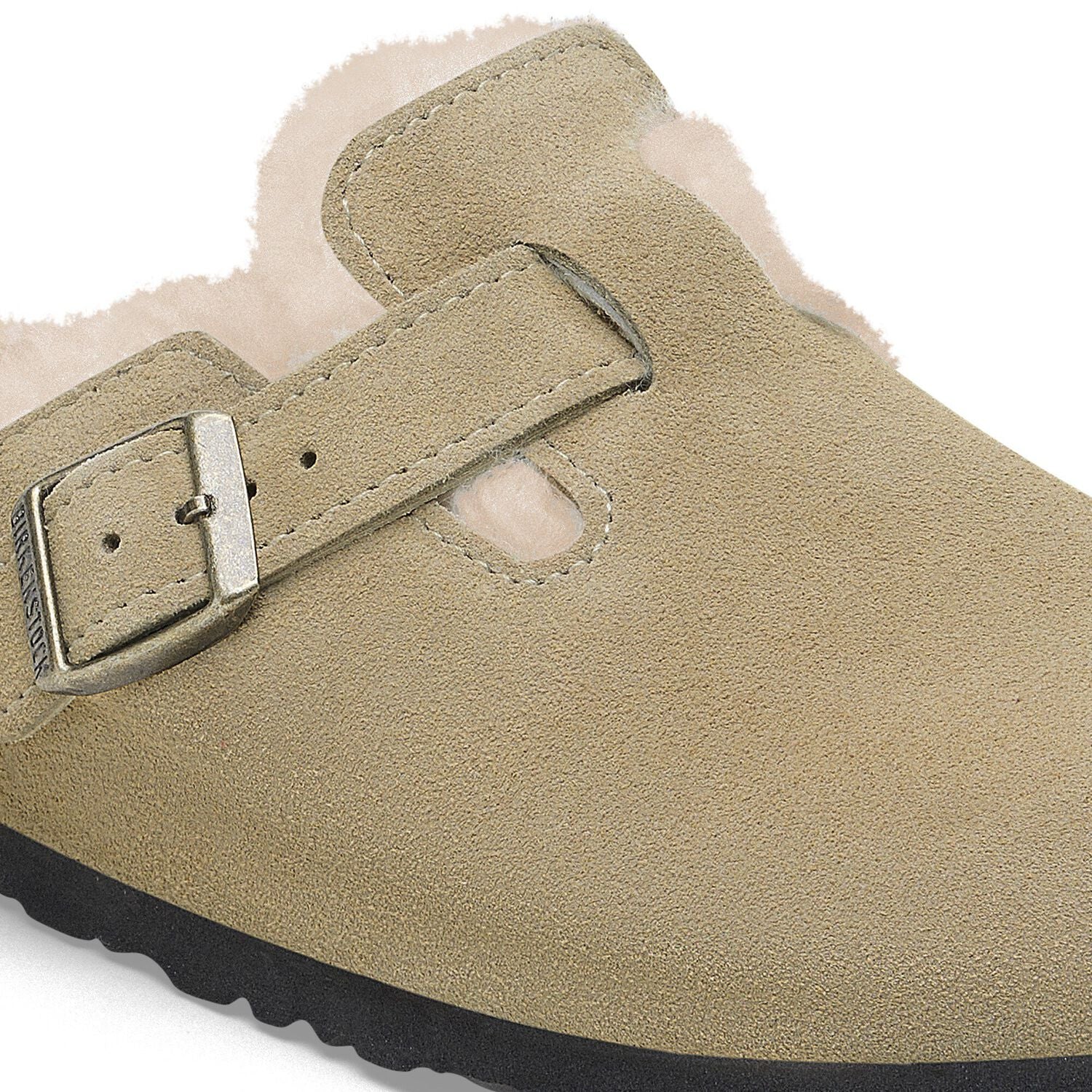 BIRKENSTOCK Boston Shearling Suede Leather/fur Taupe: green clogs for women