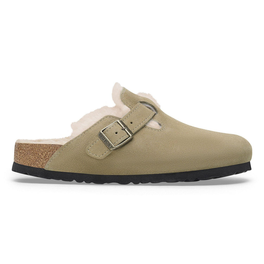 BIRKENSTOCK Boston Shearling Suede Leather/fur Taupe: зеленый сабо для женщин