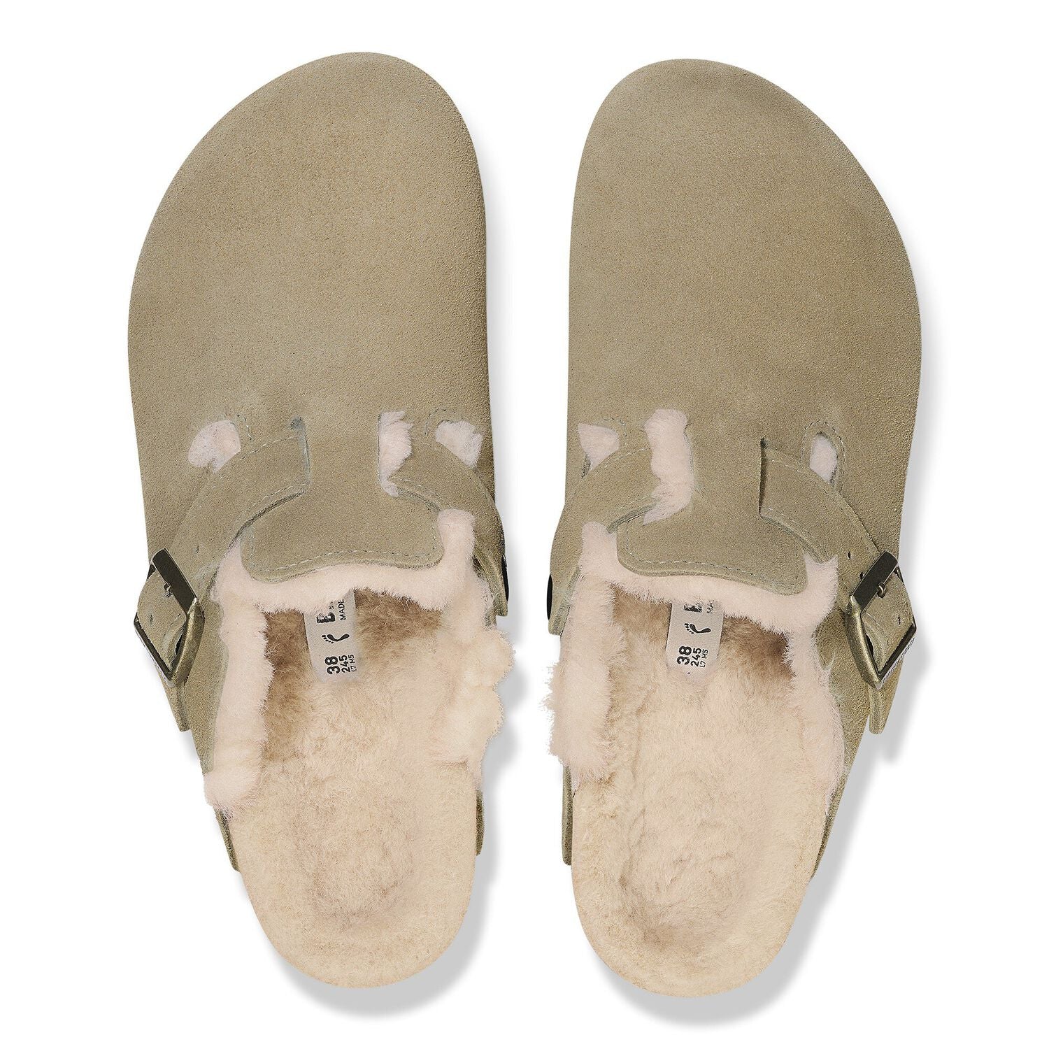 BIRKENSTOCK Boston Shearling Suede Leather/fur Taupe: green clogs for women