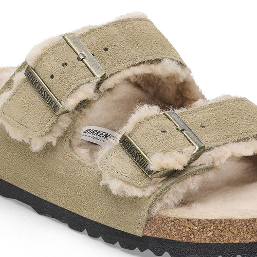 BIRKENSTOCK Arizona Shearling Suede Leather/fur Taupe: green sandals for women