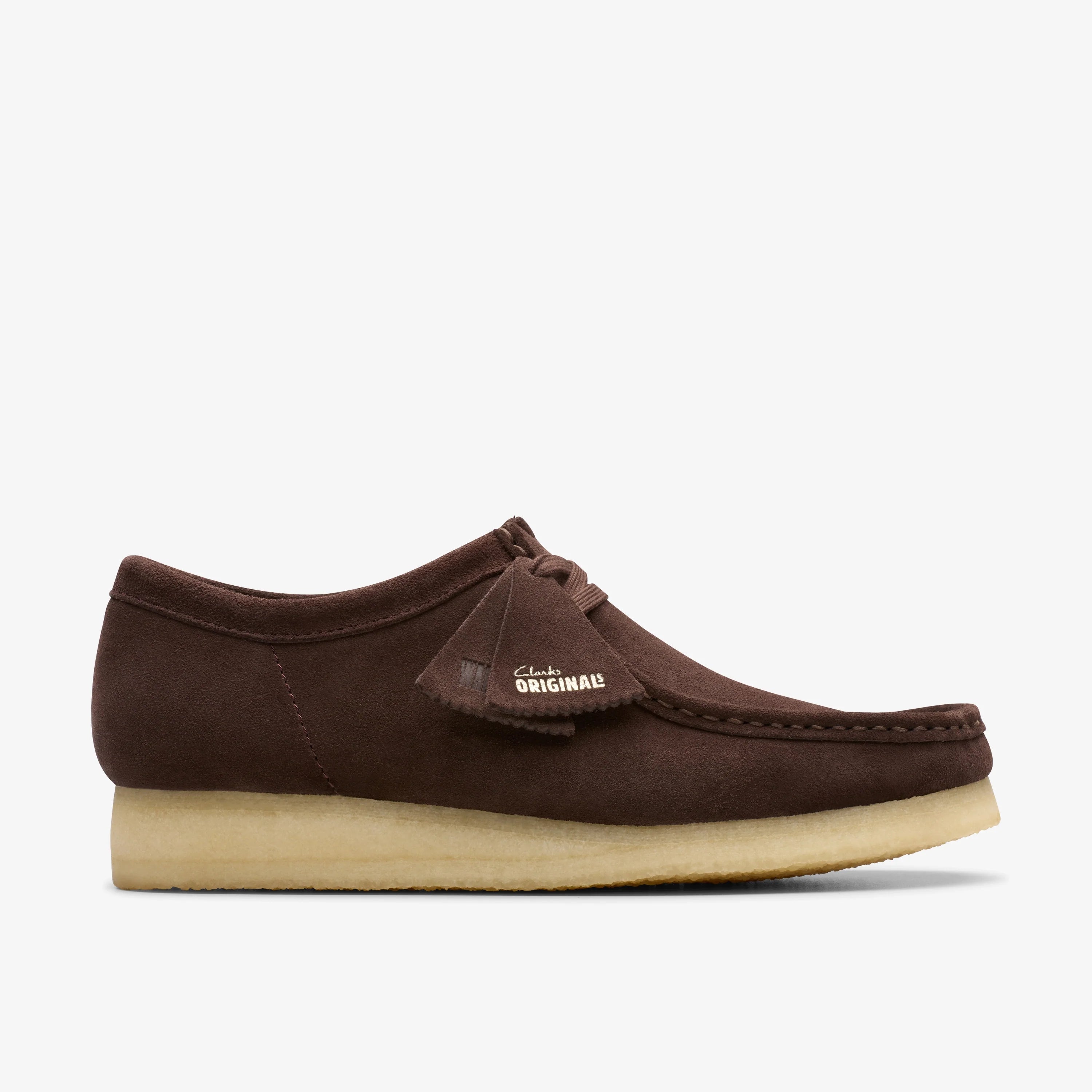 CLARKS Wallabee Dark Brown Suede, brown shoes for men at Tascón