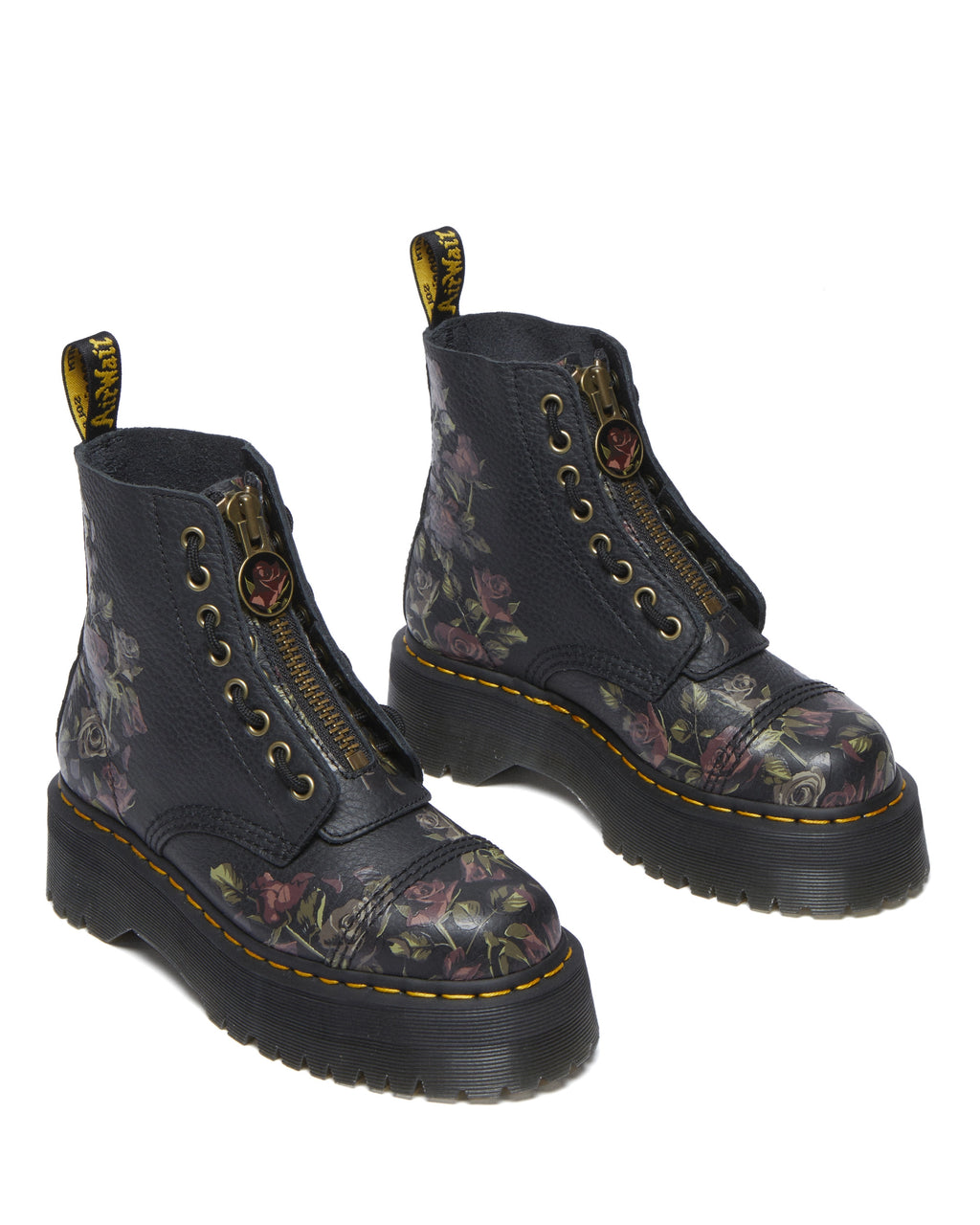 DR. MARTENS Sinclair Decayed Roses Classic Tumbled Nappa Black Milled: sort ankelstøvler til kvinder