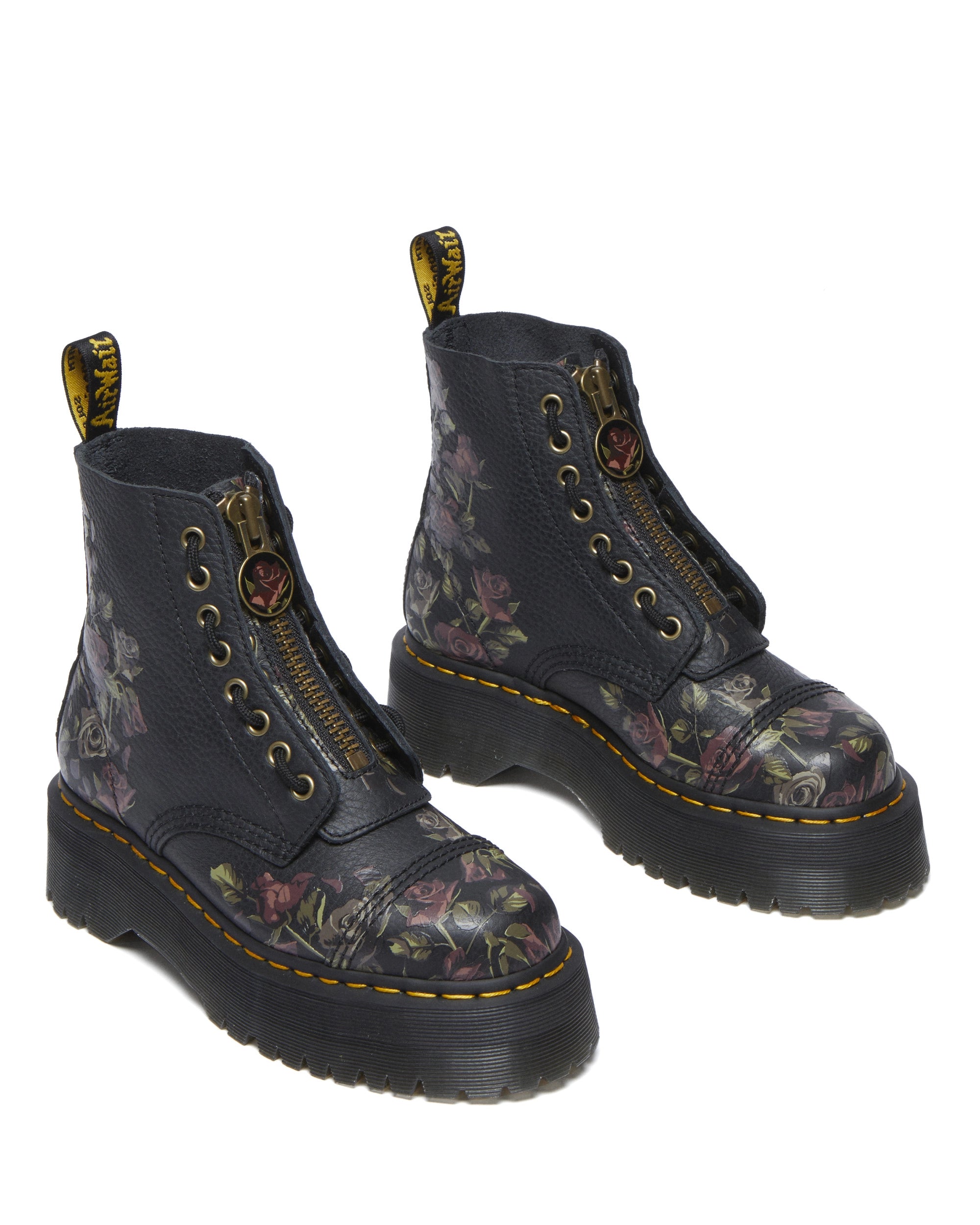 DR. MARTENS Sinclair Decayed Roses Classic Tumbled Nappa Black Milled: black ankle boots for women