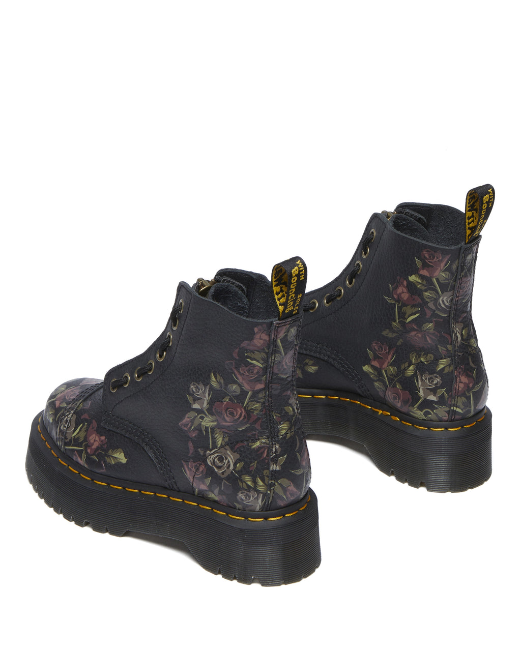 DR. MARTENS Sinclair Decayed Roses Classic Tumbled Nappa Black Milled: sort ankelstøvler til kvinder