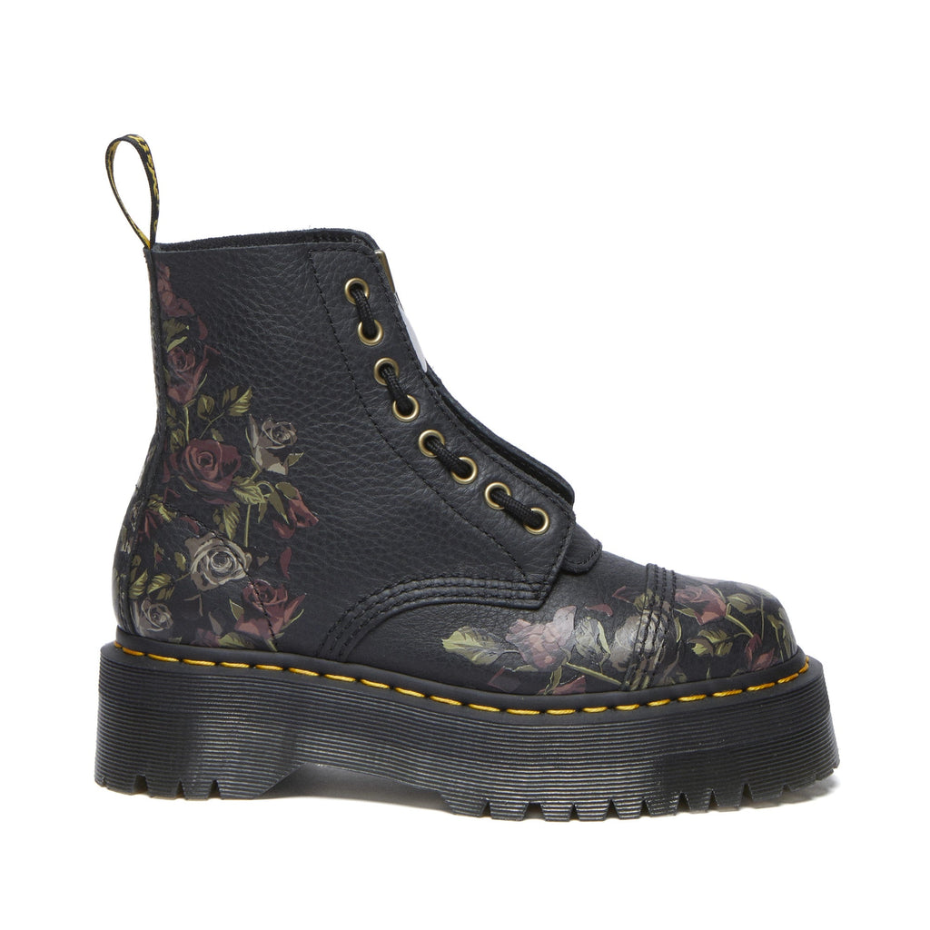 DR. MARTENS Sinclair Decayed Roses Classic Tumbled Nappa Black Milled: sort ankelstøvler til kvinder