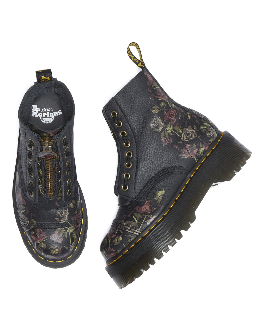 DR. MARTENS Sinclair Decayed Roses Classic Tumbled Nappa Black Milled: sort ankelstøvler til kvinder