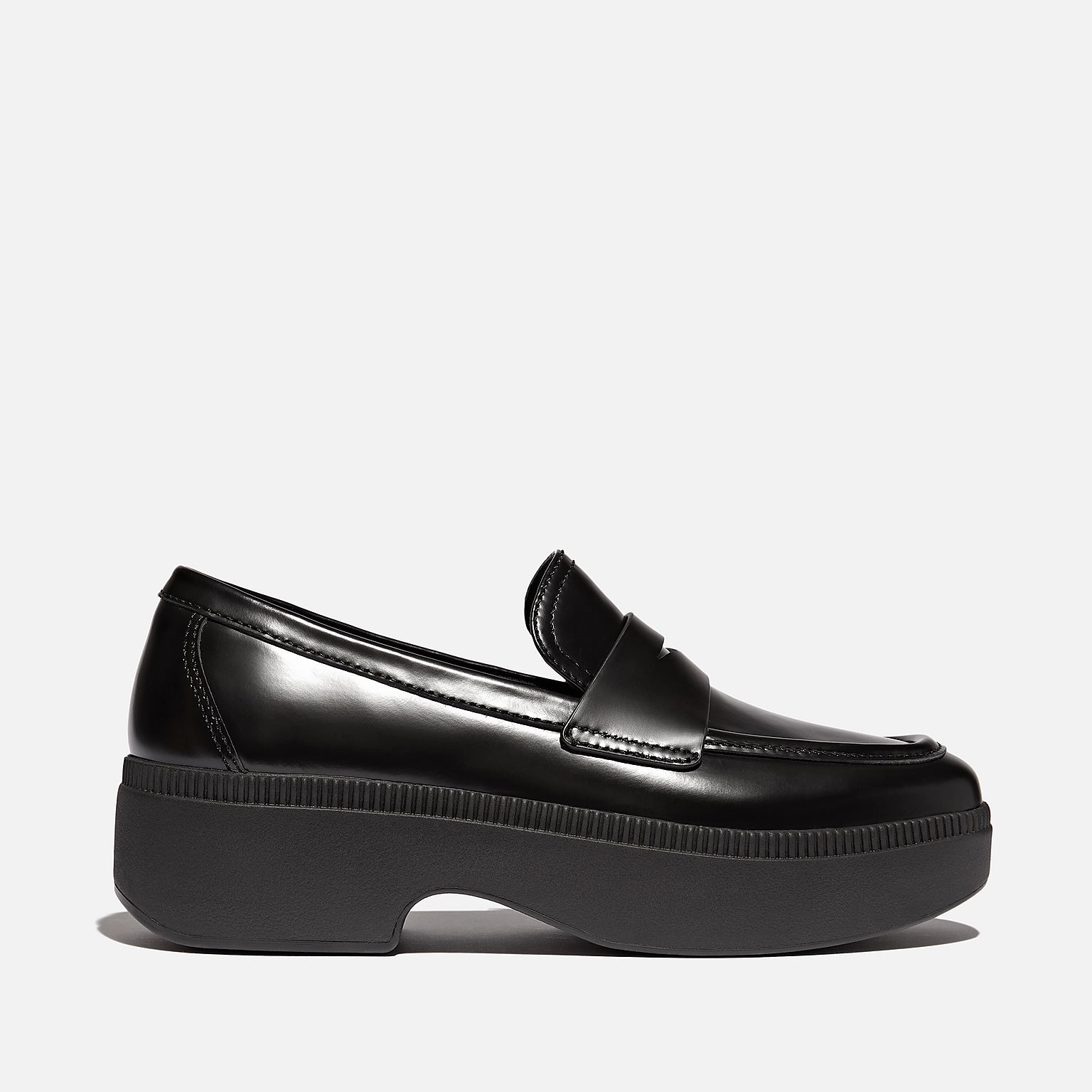 FITFLOP W F LUMA Chunky Snaffle BOX Leather D/wedge Loafers Black: black loafers for women