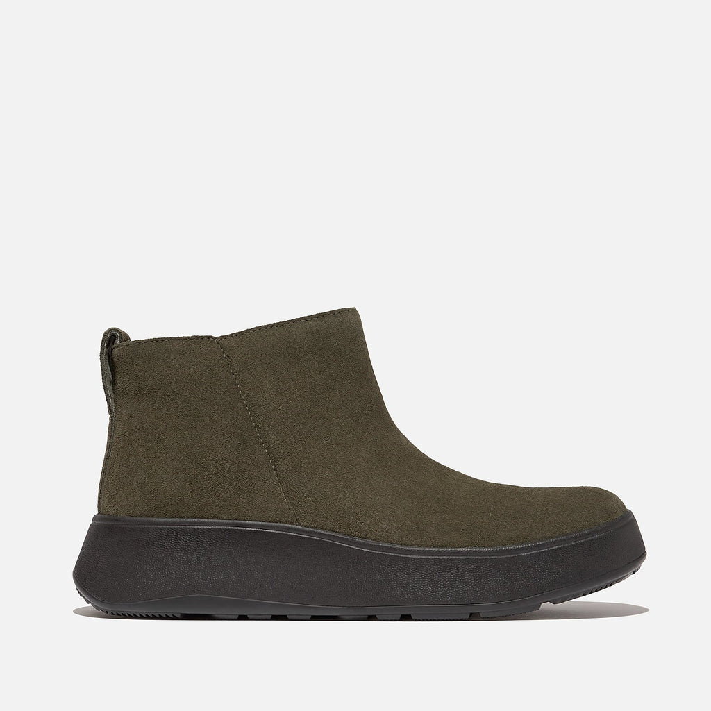 FITFLOP | BOTAS | MUJER | W F MODE SUEDE FLATFORM ZIP ANKLE BOOTS DEEP OLIVE | VERDE
