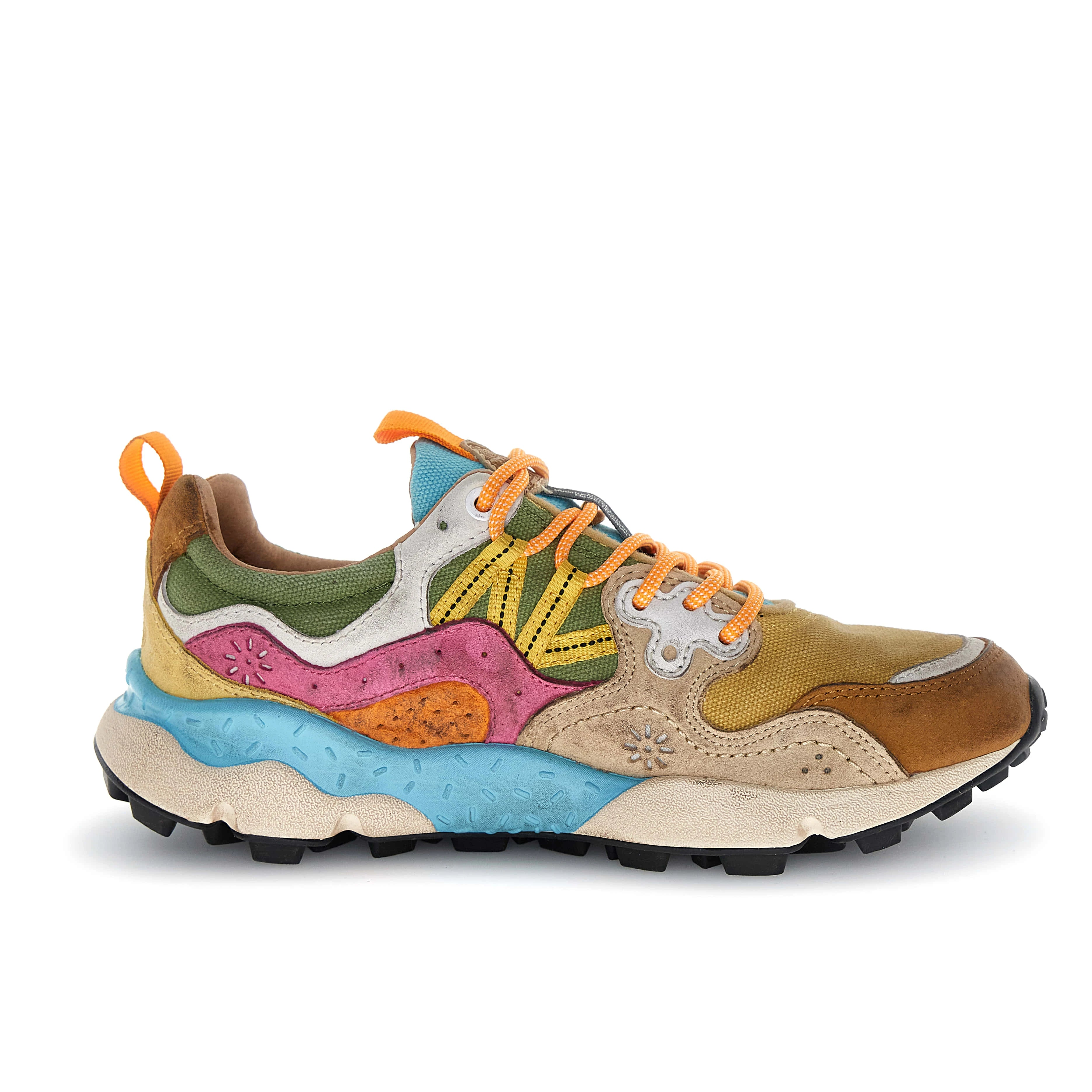 FLOWER MOUNTAIN Yamano 3 Woman Suede/canvas/washed Brown: brown trainers for women