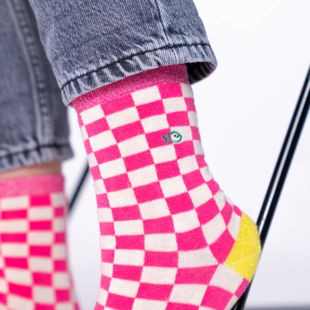 BILLYBELT Carreaux ROSE ET Blanc: pink socks for women