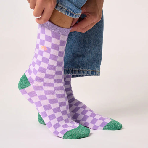 BILLYBELT Carreaux Violet ET Violet Clair: lila strumpor för dam