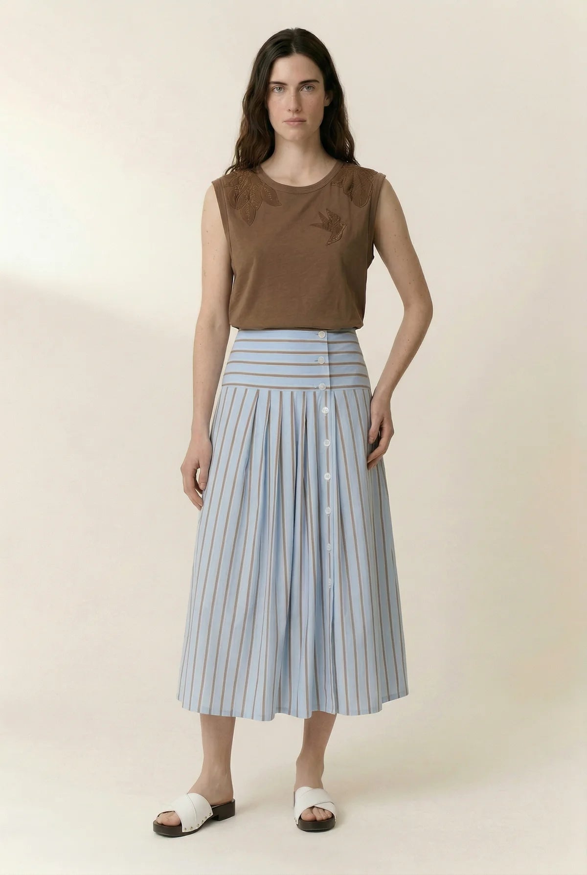 LEON & HARPER Joyau TC129 STRP SKY: blue skirt for women