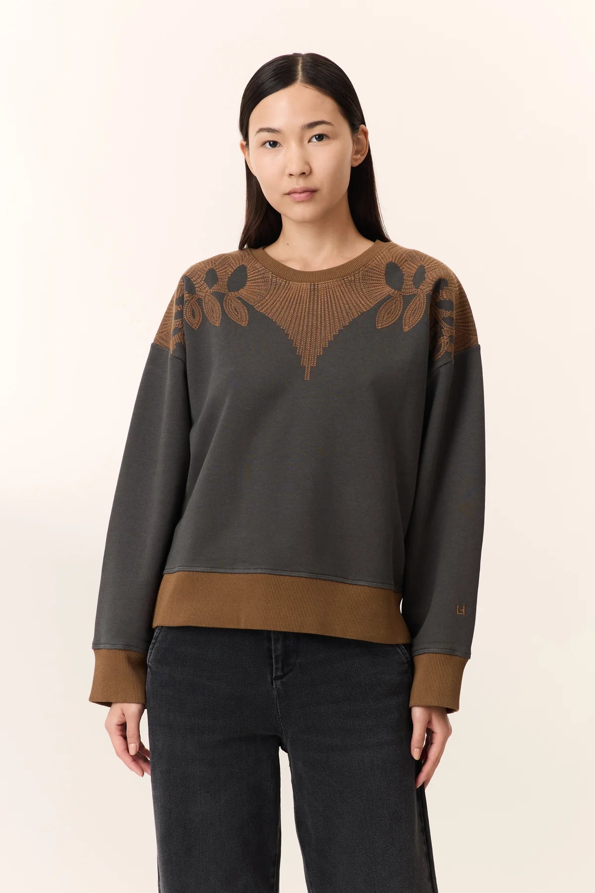 LEON & HARPER Siena LEAF Carbone: grey sweatshirt for women