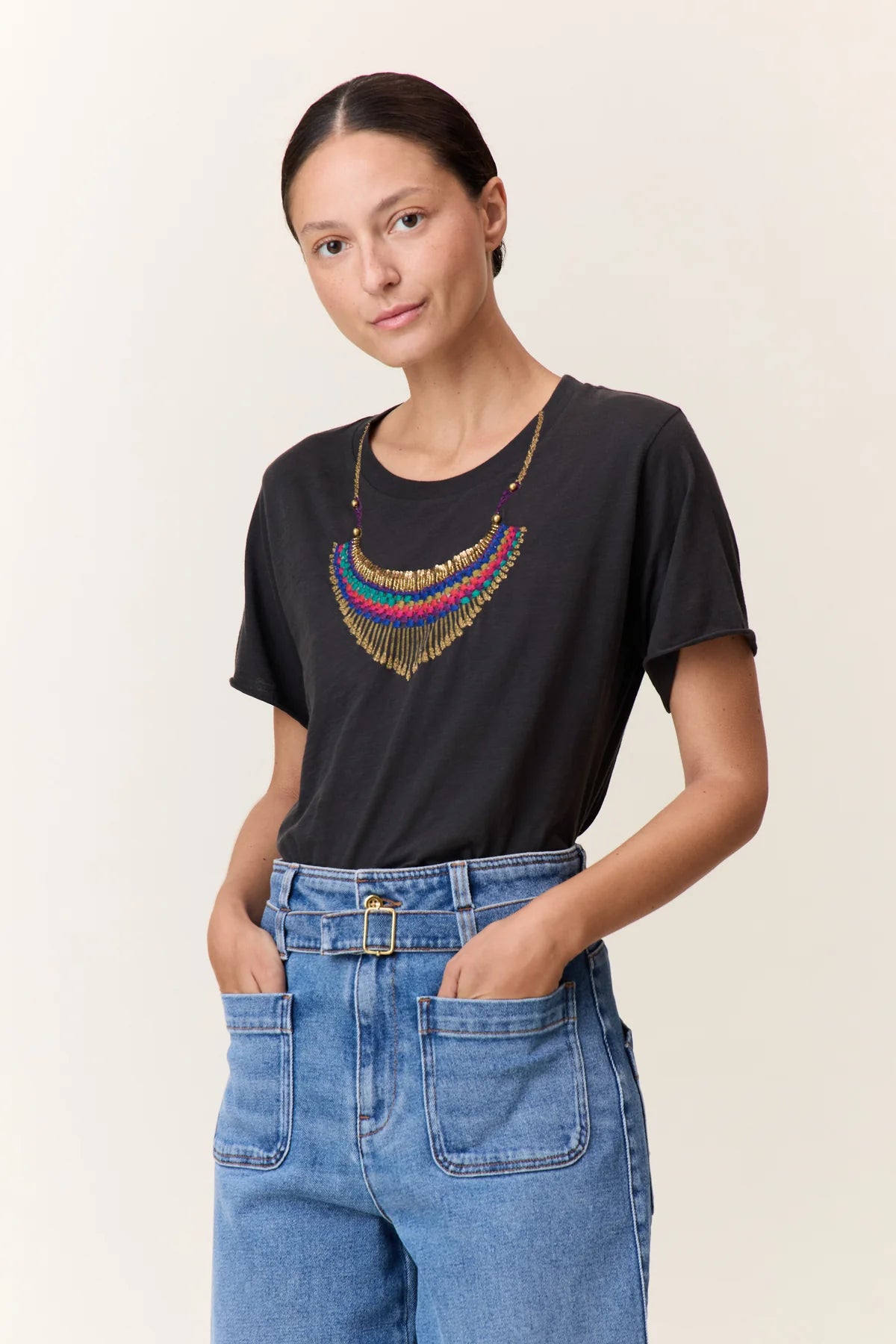 LEON & HARPER TORO Collier Carbone: zwart T-shirt voor dames
