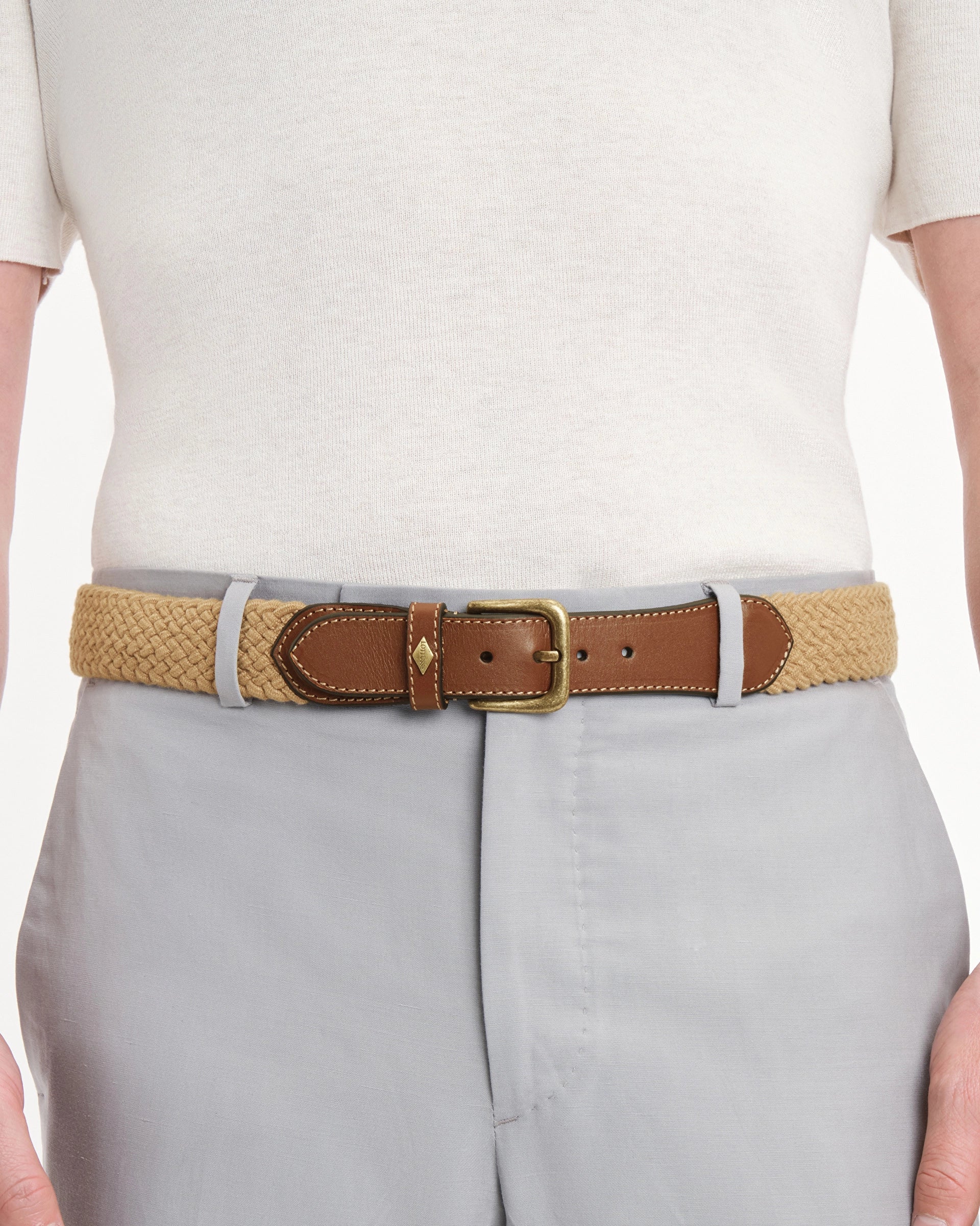 LOTTUSSE Trenzado de Vacuno Tubular Elastico: beige cinturón for men