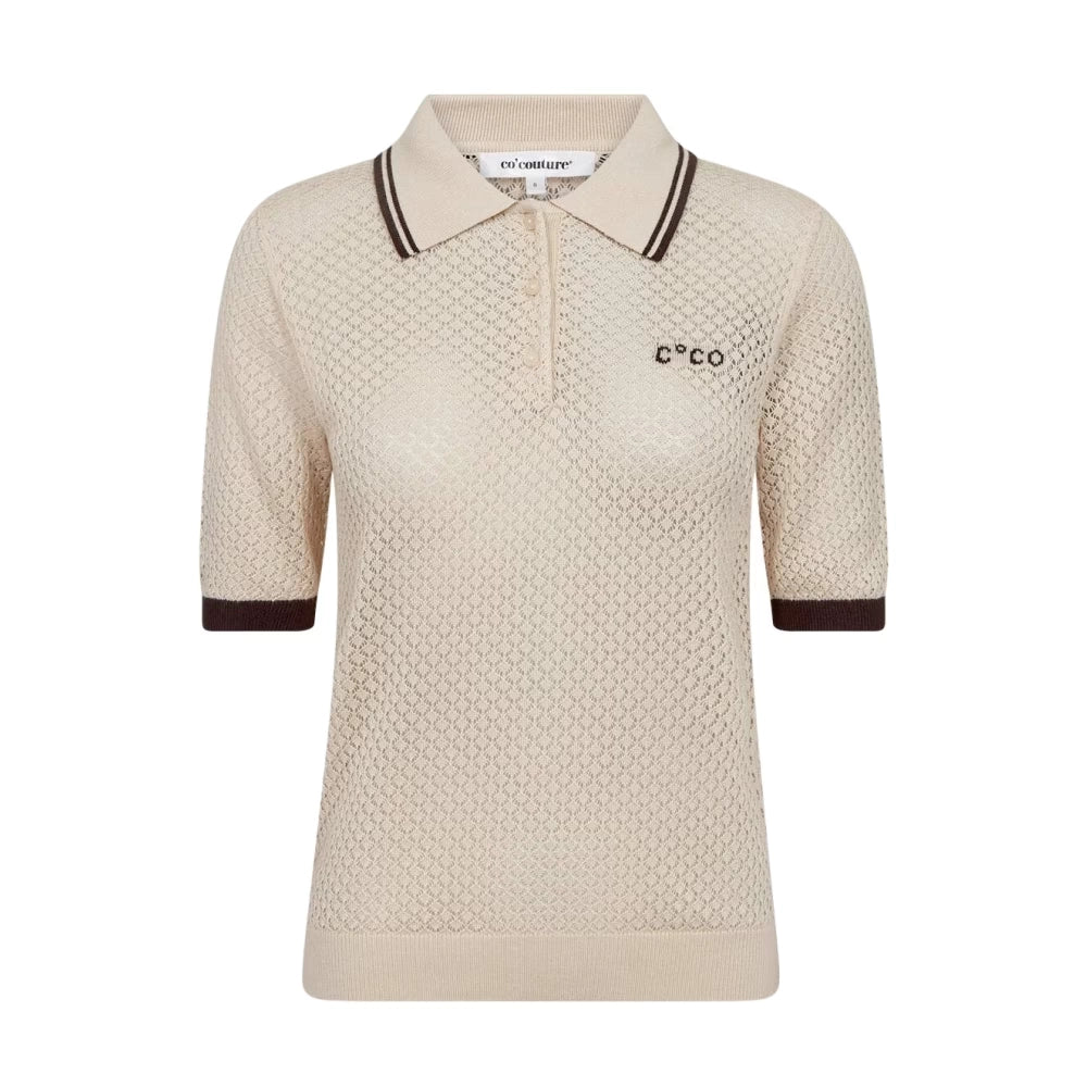 COCOUTURE Luecc Pointelle POLO KNIT BONE: beige polos for women