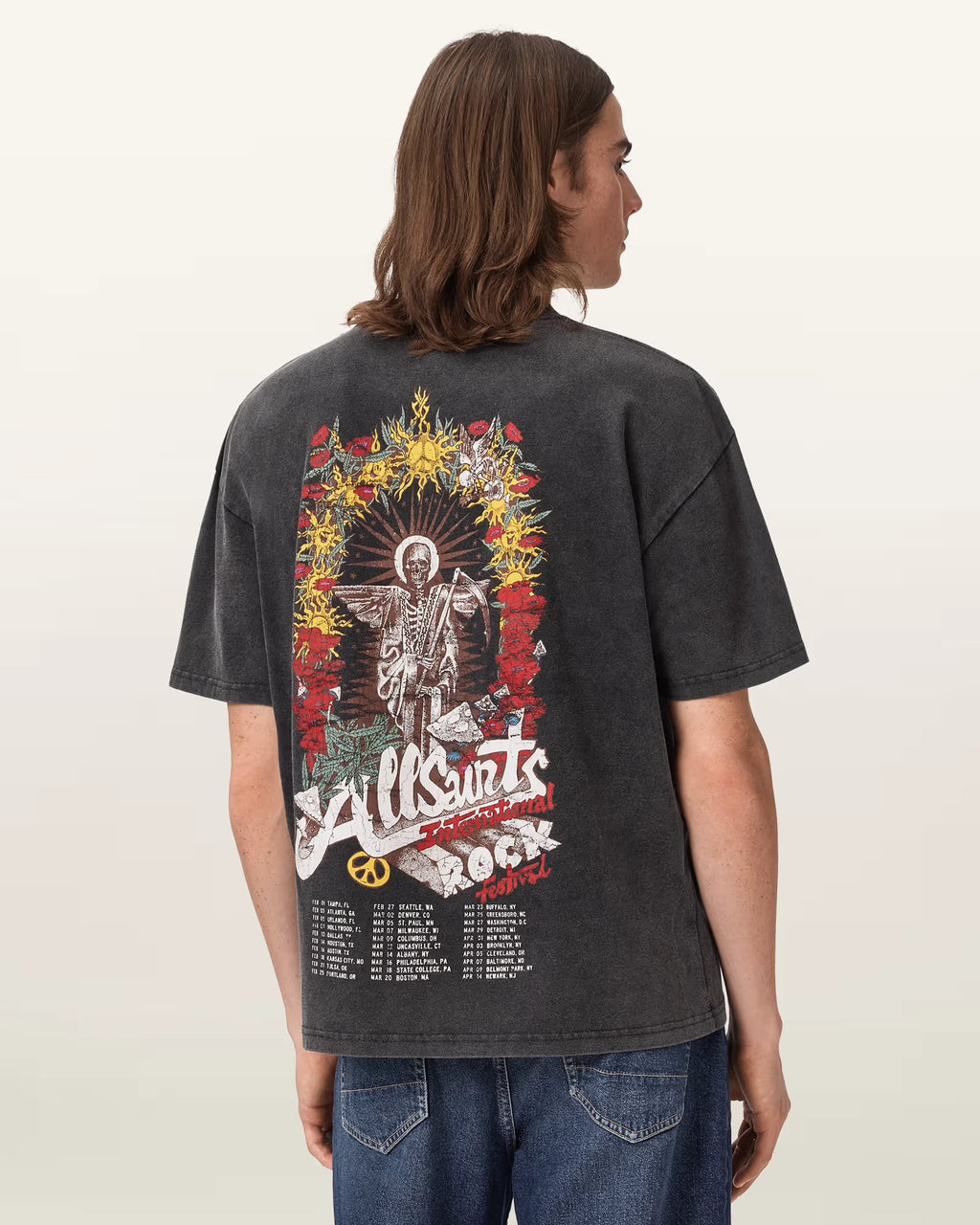 ALL SAINTS Roque SS CREW Washed Black: zwart T-shirt voor heren