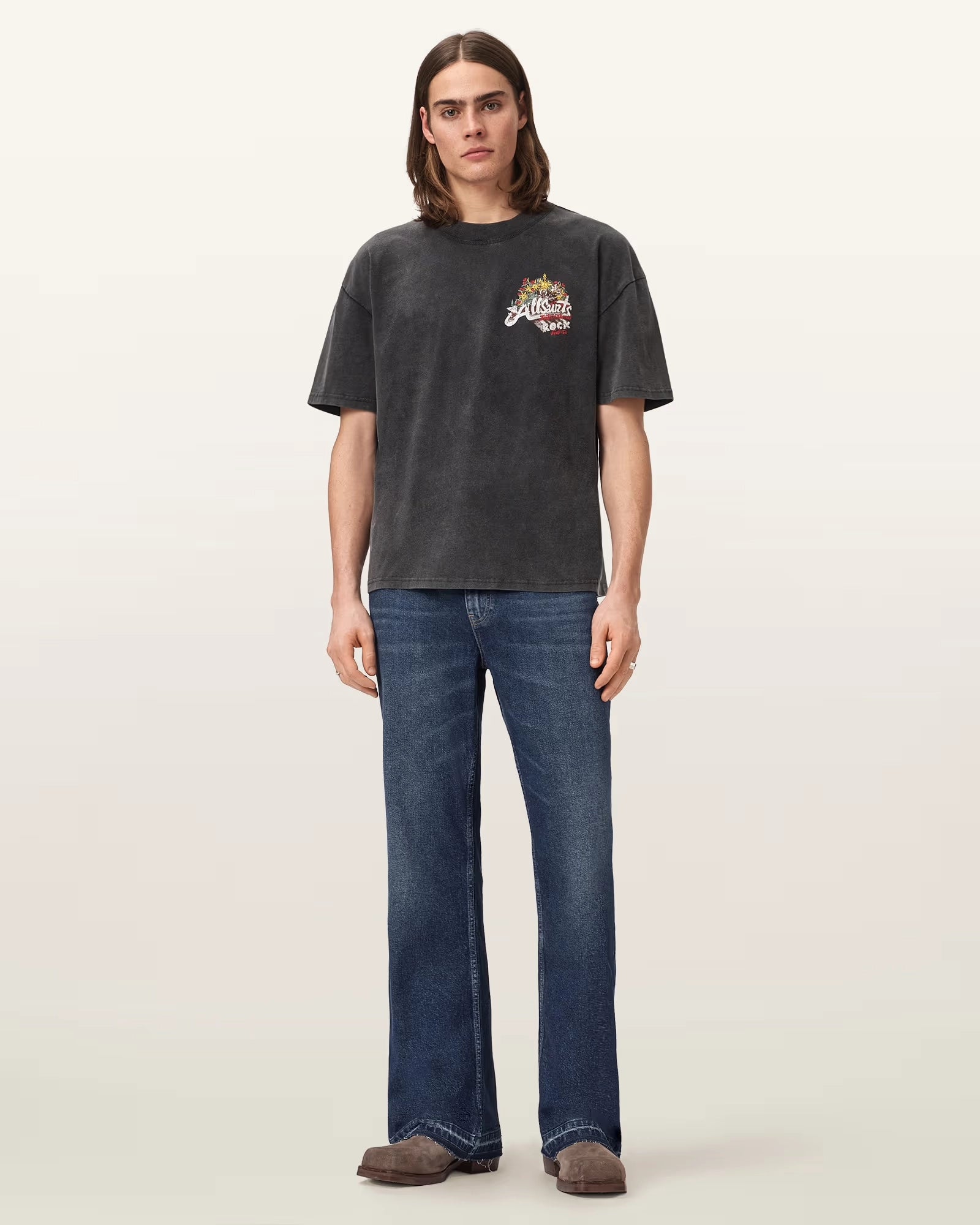 ALL SAINTS Roque SS CREW Washed Black: black T-shirt for men