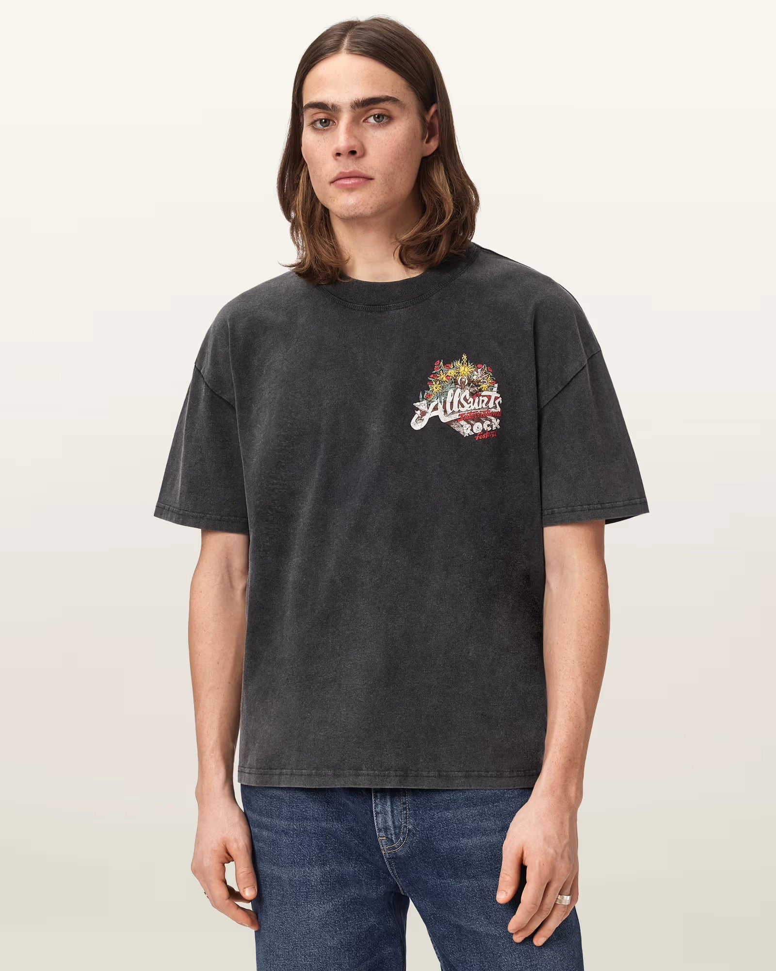 ALL SAINTS Roque SS CREW Washed Black: black T-shirt for men