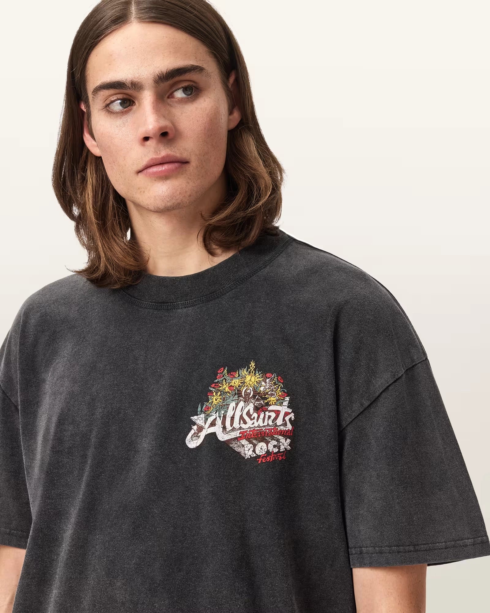 ALL SAINTS Roque SS CREW Washed Black: black T-shirt for men