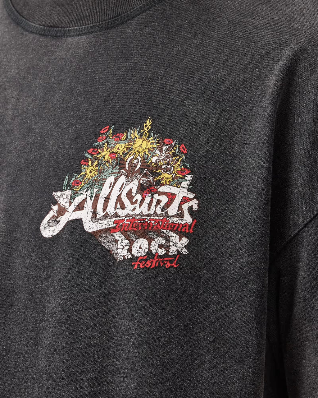 ALL SAINTS Roque SS CREW Washed Black: zwart T-shirt voor heren
