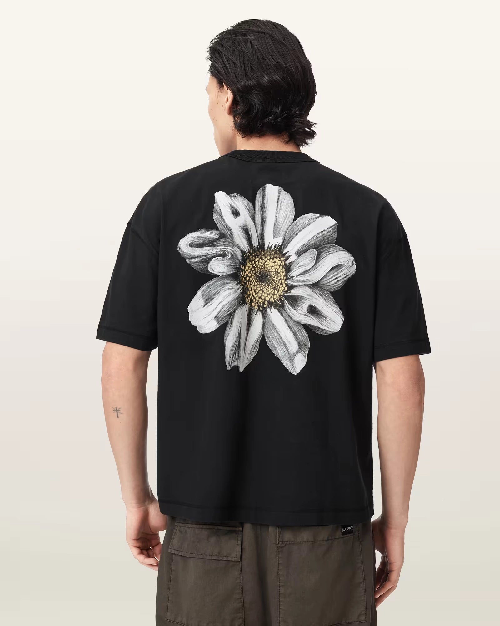 ALL SAINTS Petals SS CREW Washed Black: black T-shirt for men