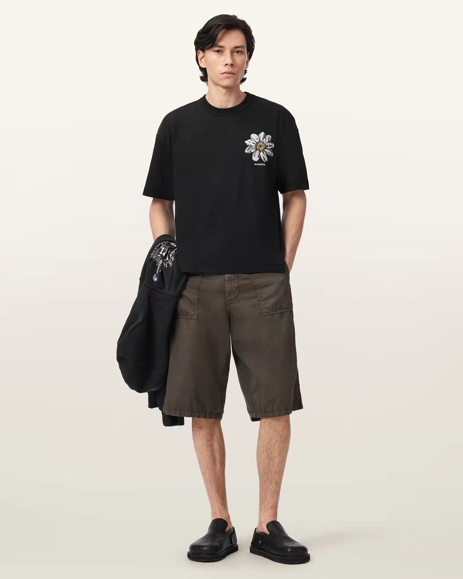 ALL SAINTS Petals SS CREW Washed Black: black T-shirt for men