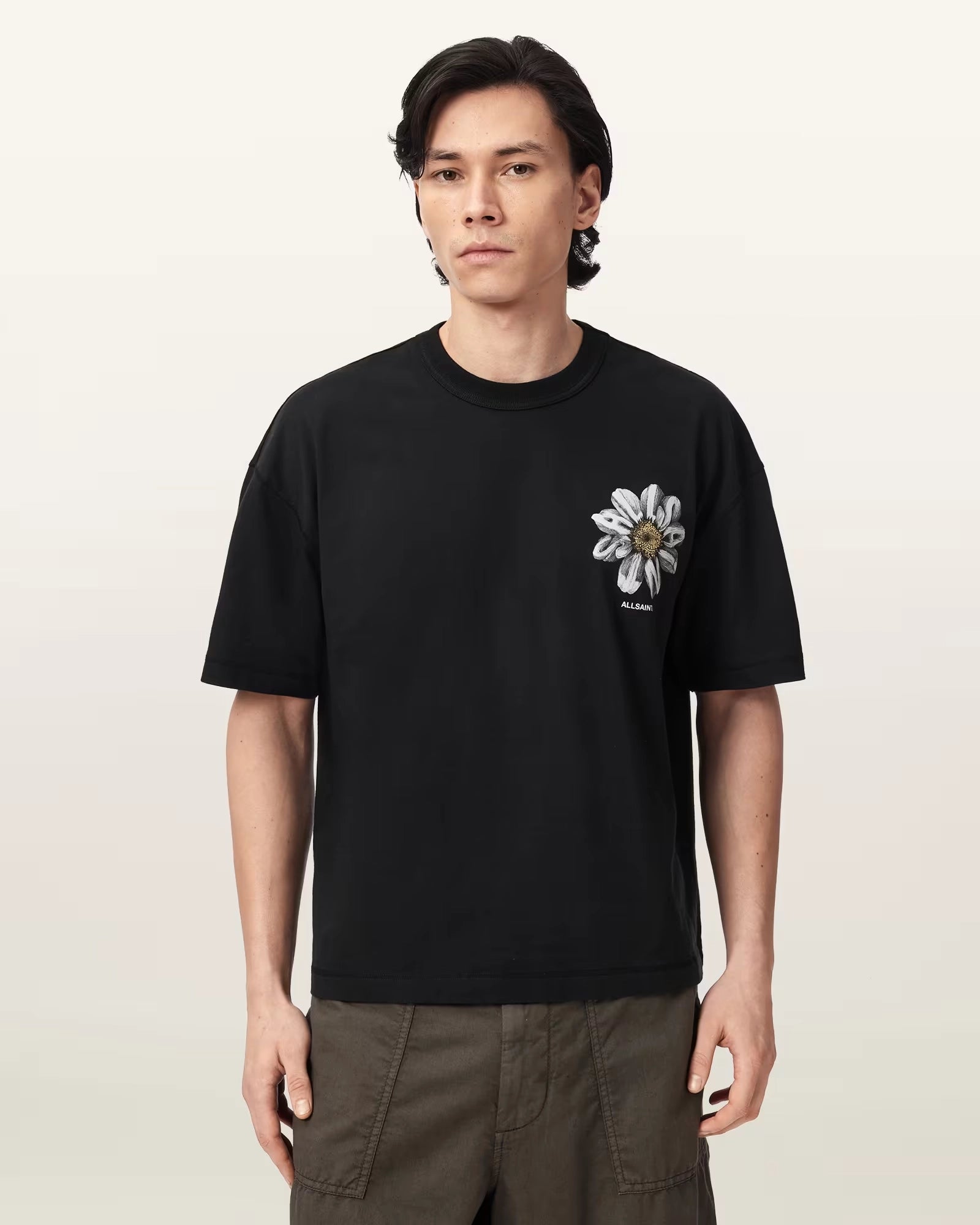 ALL SAINTS Petals SS CREW Washed Black: black T-shirt for men
